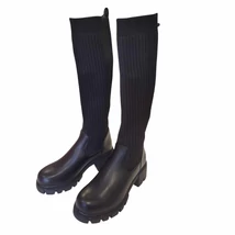 Női csizma, rugalmas vászon szárral - Fekete